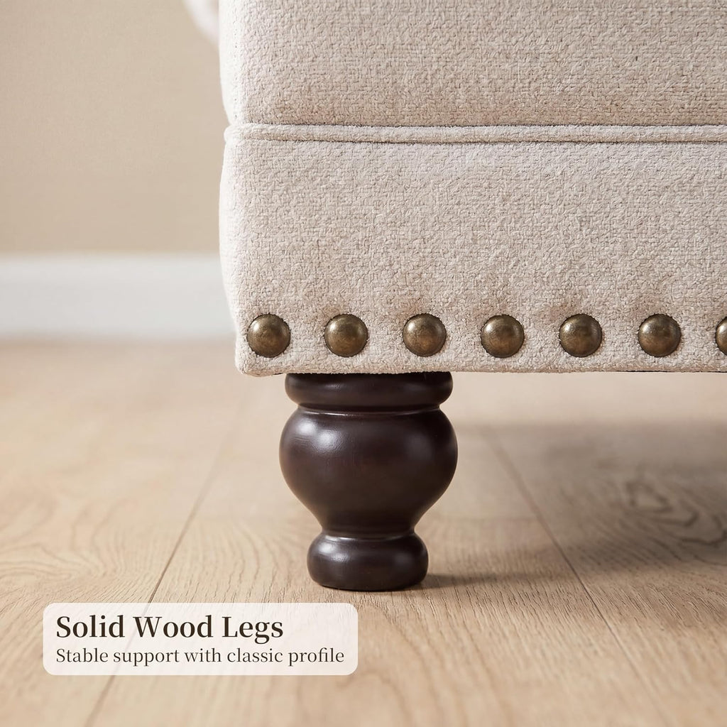 Modern Farmhouse Loveseat Sofa, Chenille Upholstery with Nailhead Trim, Small Couch for Living Room, Bedroom, Office, or Apartment, Includes 4 Accent Pillows
