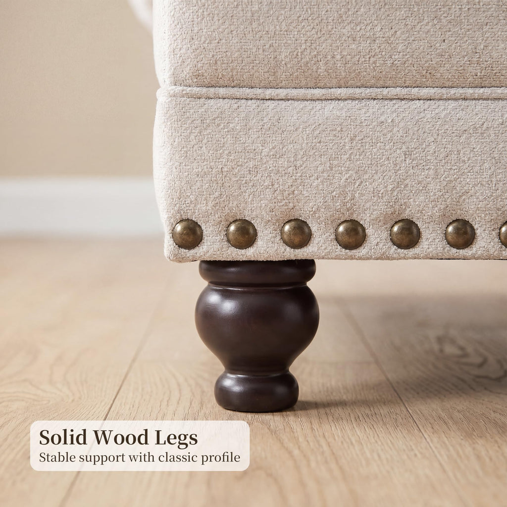 Modern Farmhouse Loveseat Sofa, Chenille Upholstery with Nailhead Trim, Small Couch for Living Room, Bedroom, Office, or Apartment, Includes 4 Accent Pillows