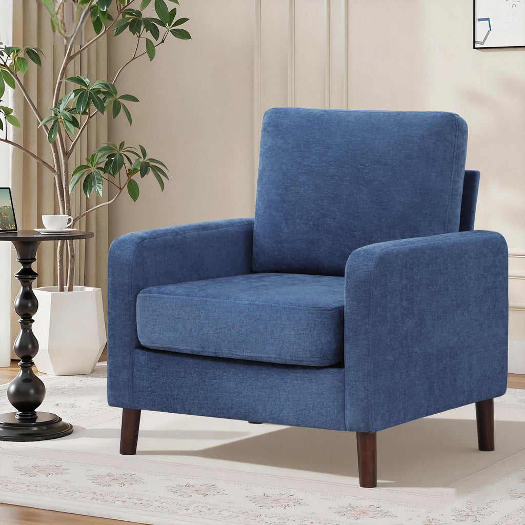 Accent Chair Set of 2, Upholstered Living Room Chairs with Wood Legs and Side Pockets, Modern Reading Chair for Bedroom, Armchair Single Sofa Side Chair for Office, Small Room, Dark Grey