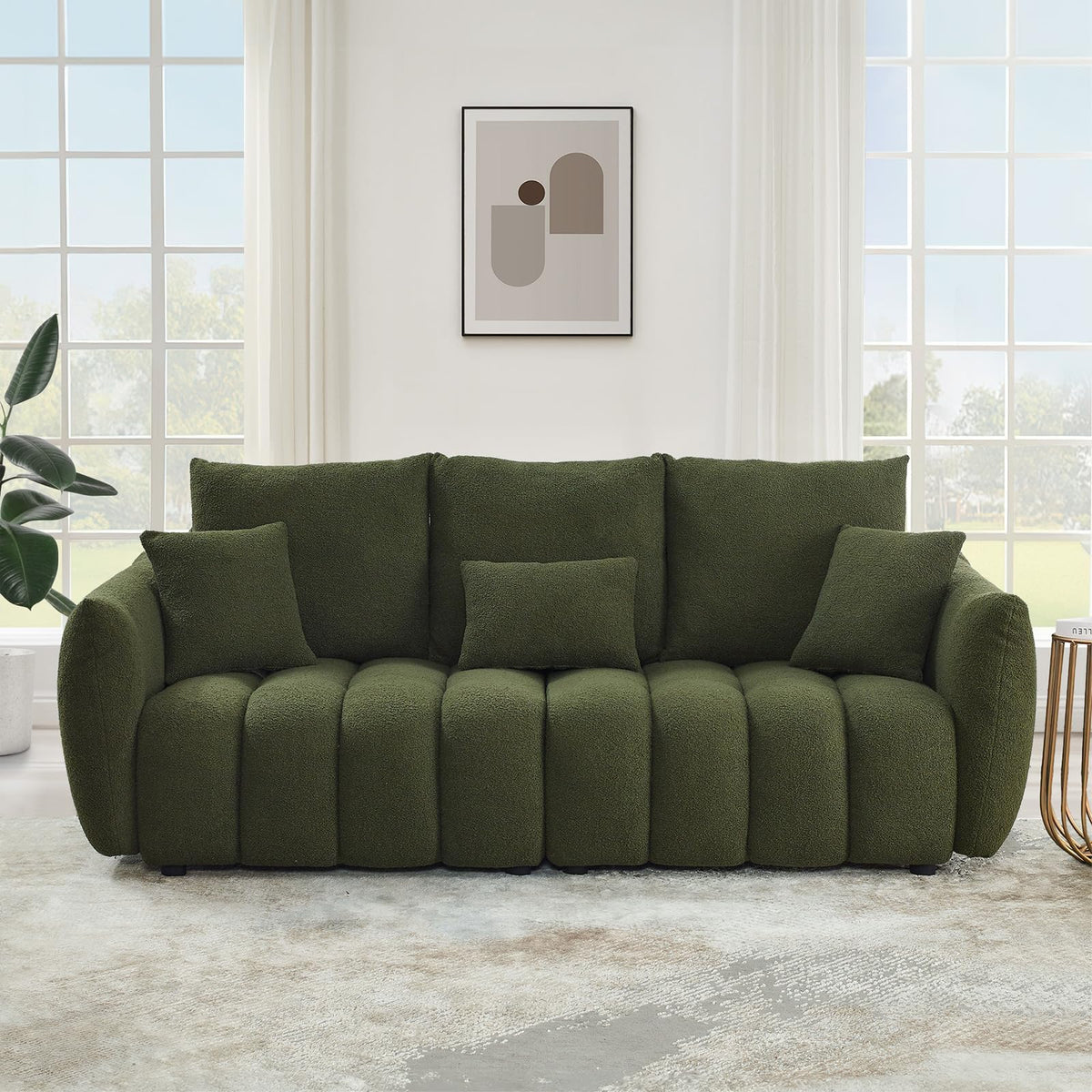 Antetek Teddy Fabric Sofa Set for Living Room, 2 Pieces Modern Deep Seat Oversized 3-Seater Cloud Boucle Couch for Bedroom, Office, Apartment, Furniture Set, 78-inch, Black (2 Pieces)