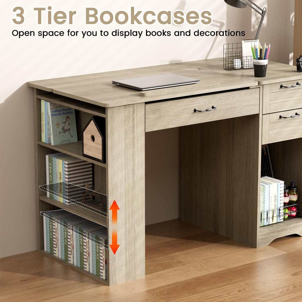 Drafting Table with Storage Cabinet & Drawers, Adjustable Drawing Table with Open Shelves, Craft Art Desk for Artists, Painters, Drawing, Crafting, Reading, Writing, Working