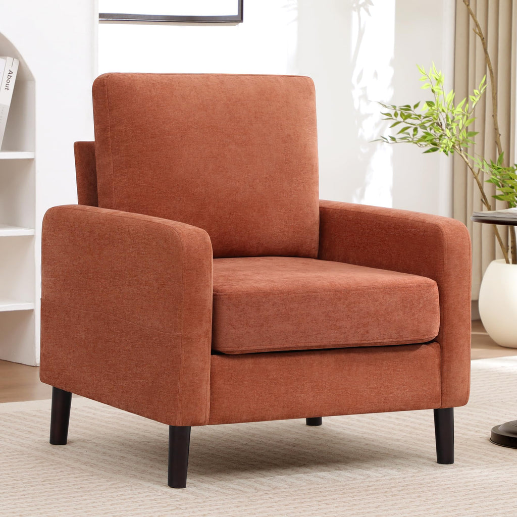 Accent Chair Set of 2, Upholstered Living Room Chairs with Wood Legs and Side Pockets, Modern Reading Chair for Bedroom, Armchair Single Sofa Side Chair for Office, Small Room, Dark Grey