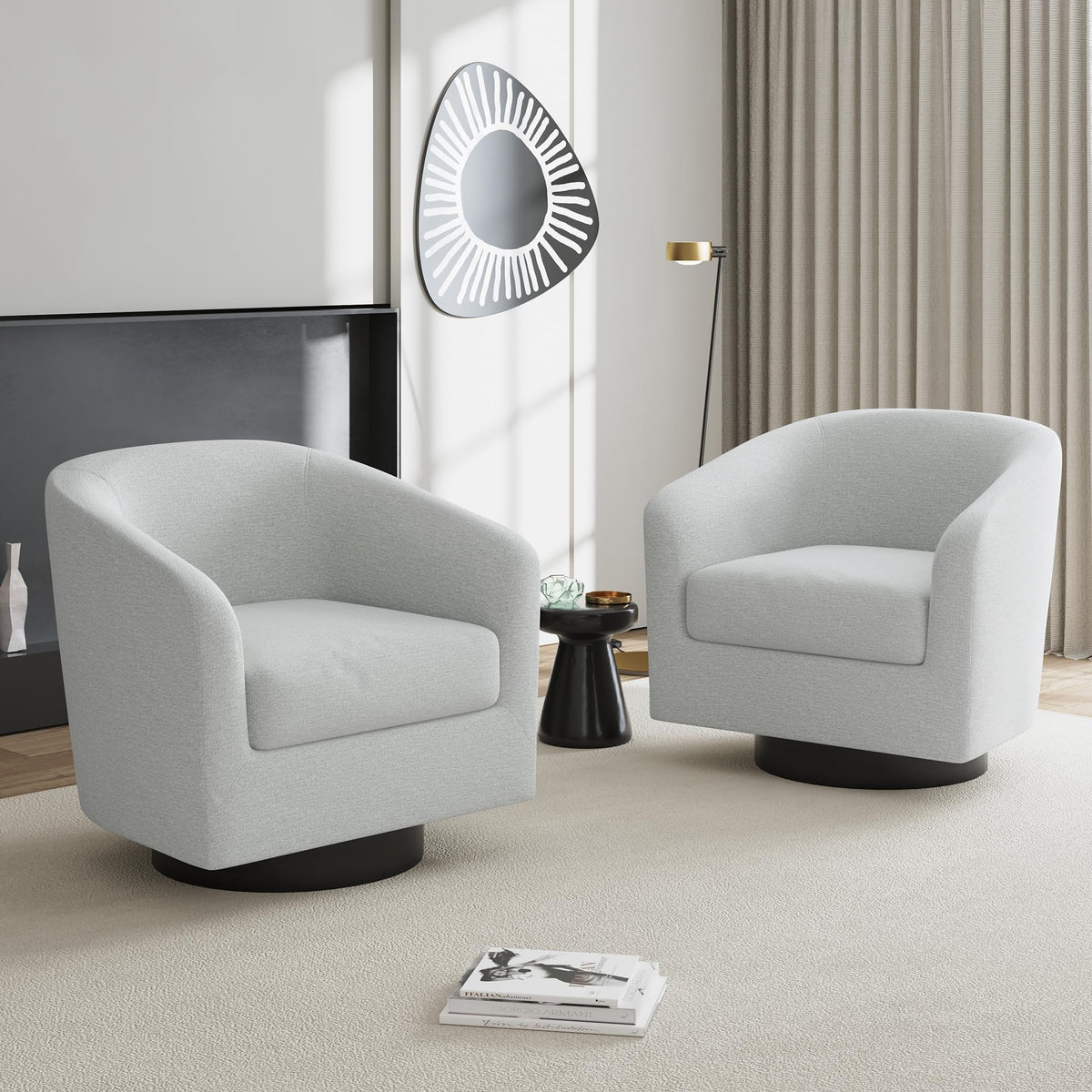 Faux Leather Swivel Accent Chairs Set of 2, Barrel Armchair, Brown