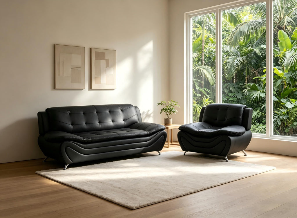 Creamy White Living Room Furniture Set, 2-Piece Modern Faux Leather Couches for Home, Living Room Sofa Sets, 3-Seater Sofa and Loveseat with Metal Feet, Couch Set for Bedroom, Hotel, Office