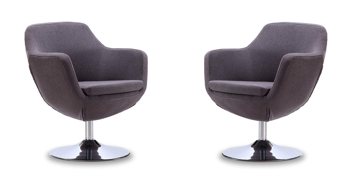Manhattan Comfort Caisson Swivel Accent Chair Set of 2 with 360Â° Turn, Hand Upholstered Faux Leather & Polished Chrome, Removable Cushion, Modern Design for Office & Living Room, Orange Faux