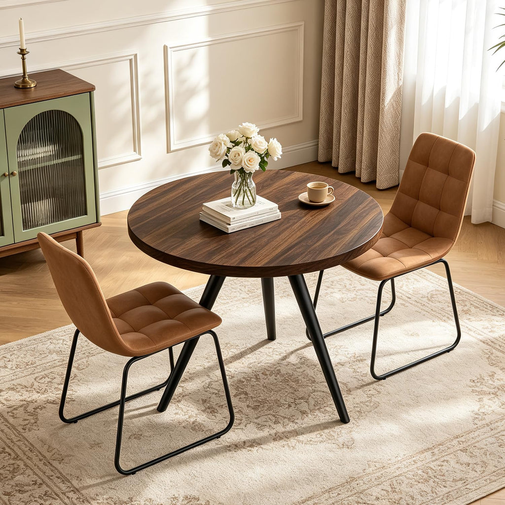 34.6" Round Dining Table Set for 4, Modern Kitchen Coffee Table Set, Walnut