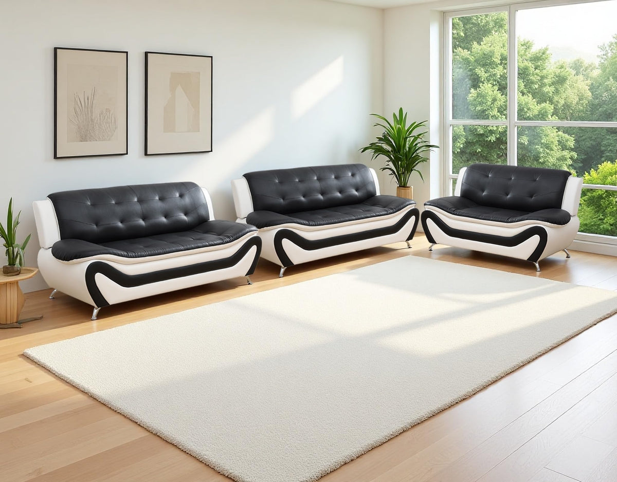 Creamy White Living Room Furniture Set, 2-Piece Modern Faux Leather Couches for Home, Living Room Sofa Sets, 3-Seater Sofa and Loveseat with Metal Feet, Couch Set for Bedroom, Hotel, Office