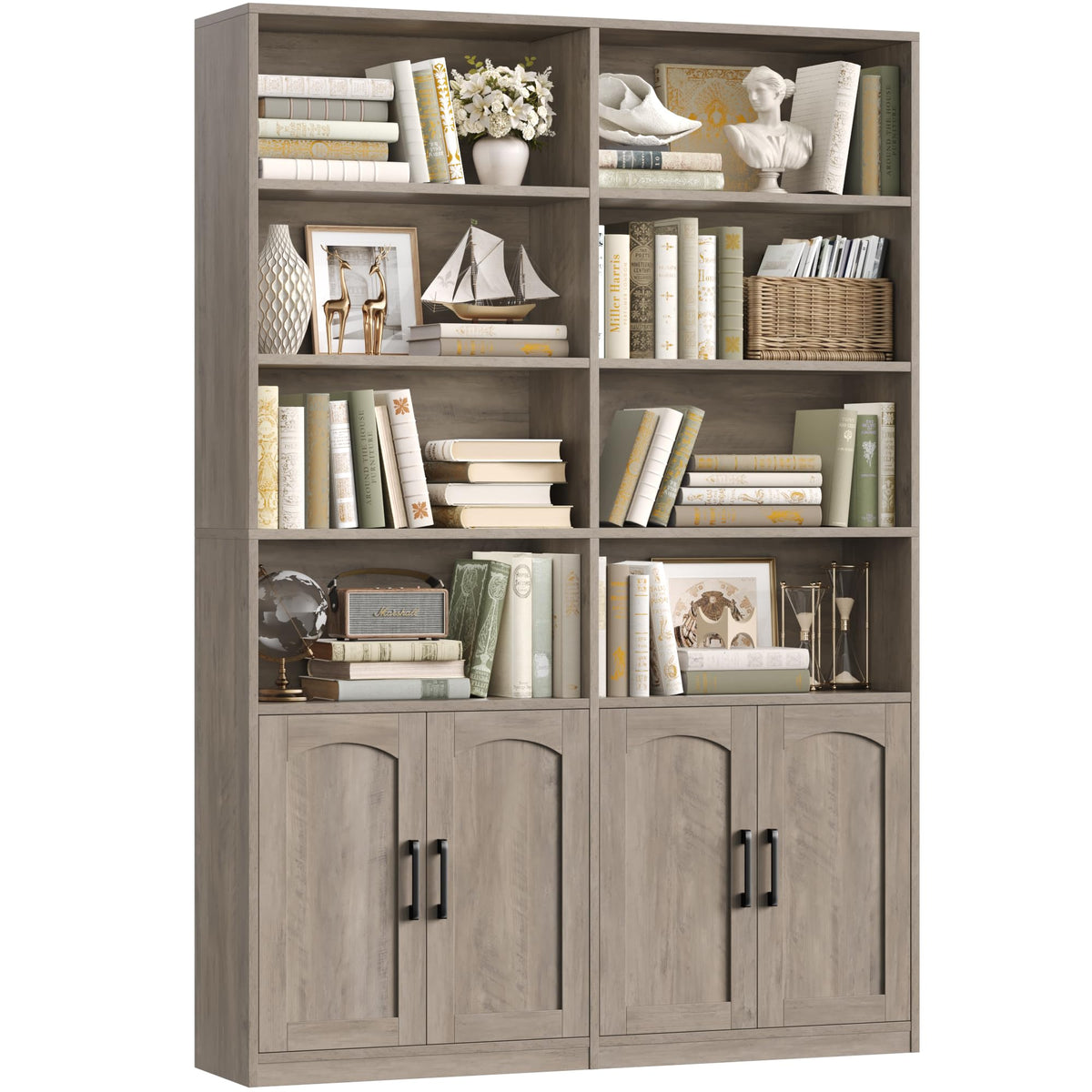 FACBOTALL Bookshelf and Bookcase with Doors, Double Wide Large Bookshelves