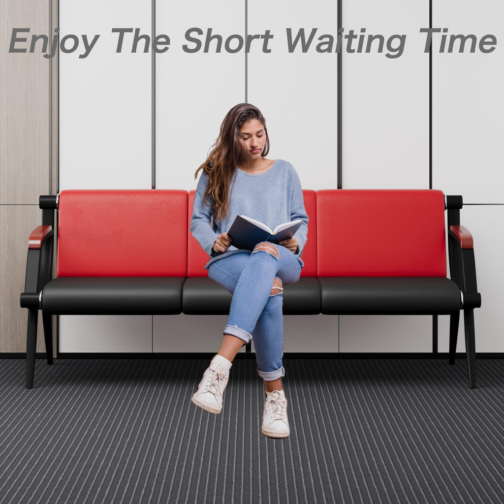 wonline Waiting Room Chairs, Office Furniture Reception Chairs with Arms, Leather Chairs is Suitable for Clinic,Airport,Hospital,Barber,Salon,Bank-Black