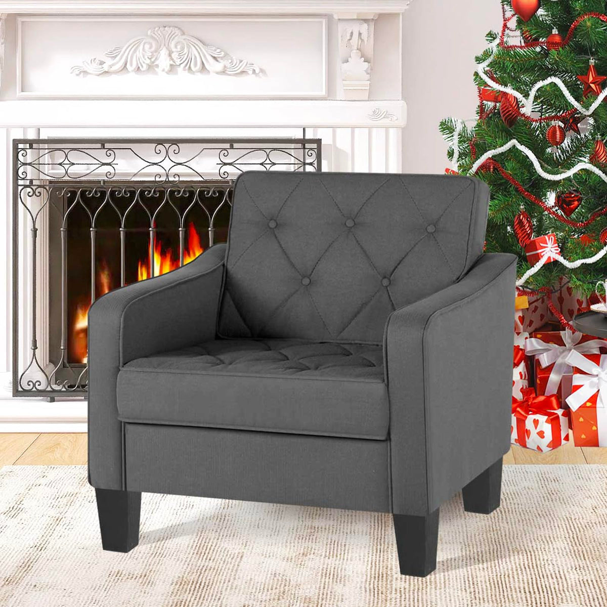 Grey Accent Chairs Set of 2, Wide Comfy Arm Chairs for Living Room, Office