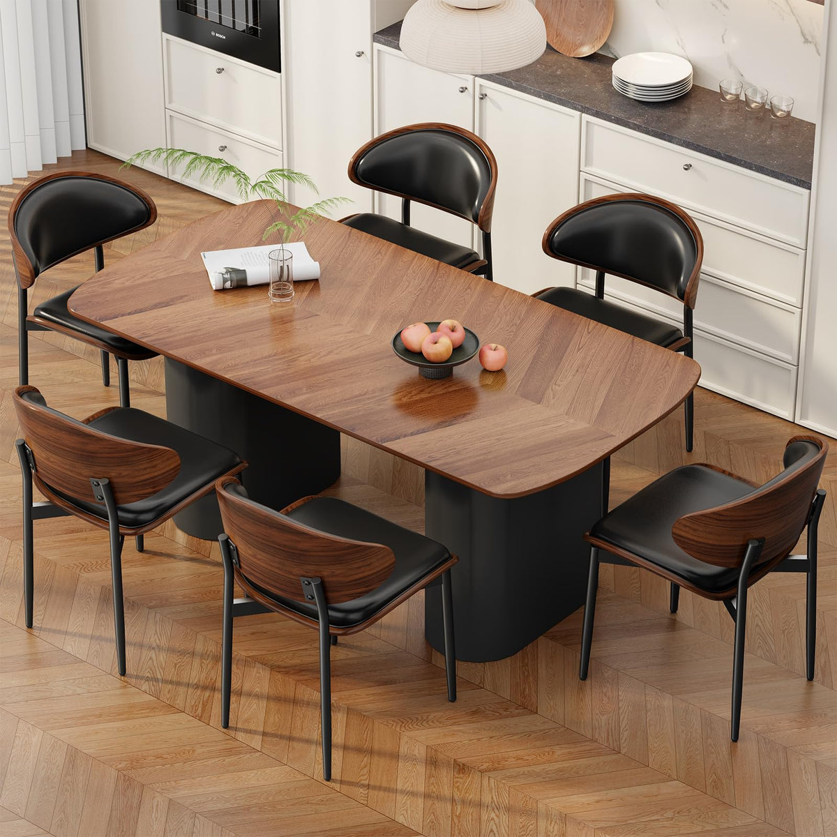 REONEY Dining Chairs Set of 4, Mid-Century Modern Kitchen Chairs, Black