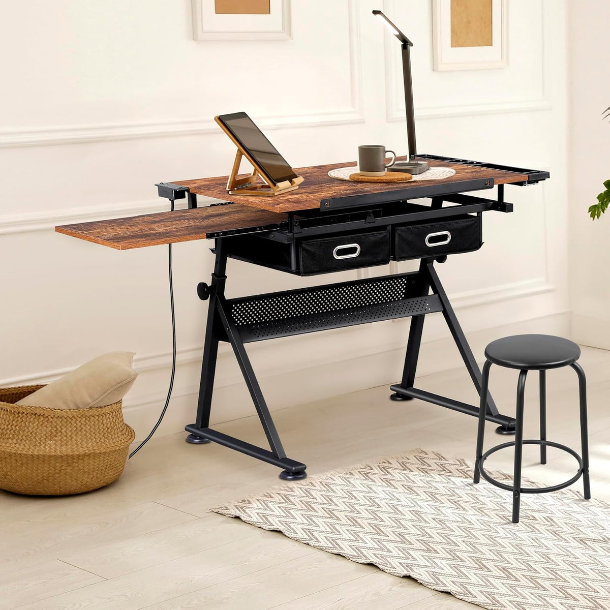 ZENY Adjustable Drafting Table with Stool Tilting Drawing Desk Artist Table