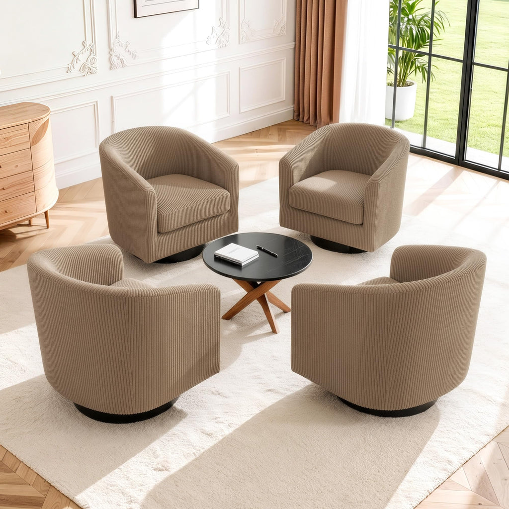 Faux Leather Swivel Accent Chairs Set of 2, Barrel Armchair, Brown