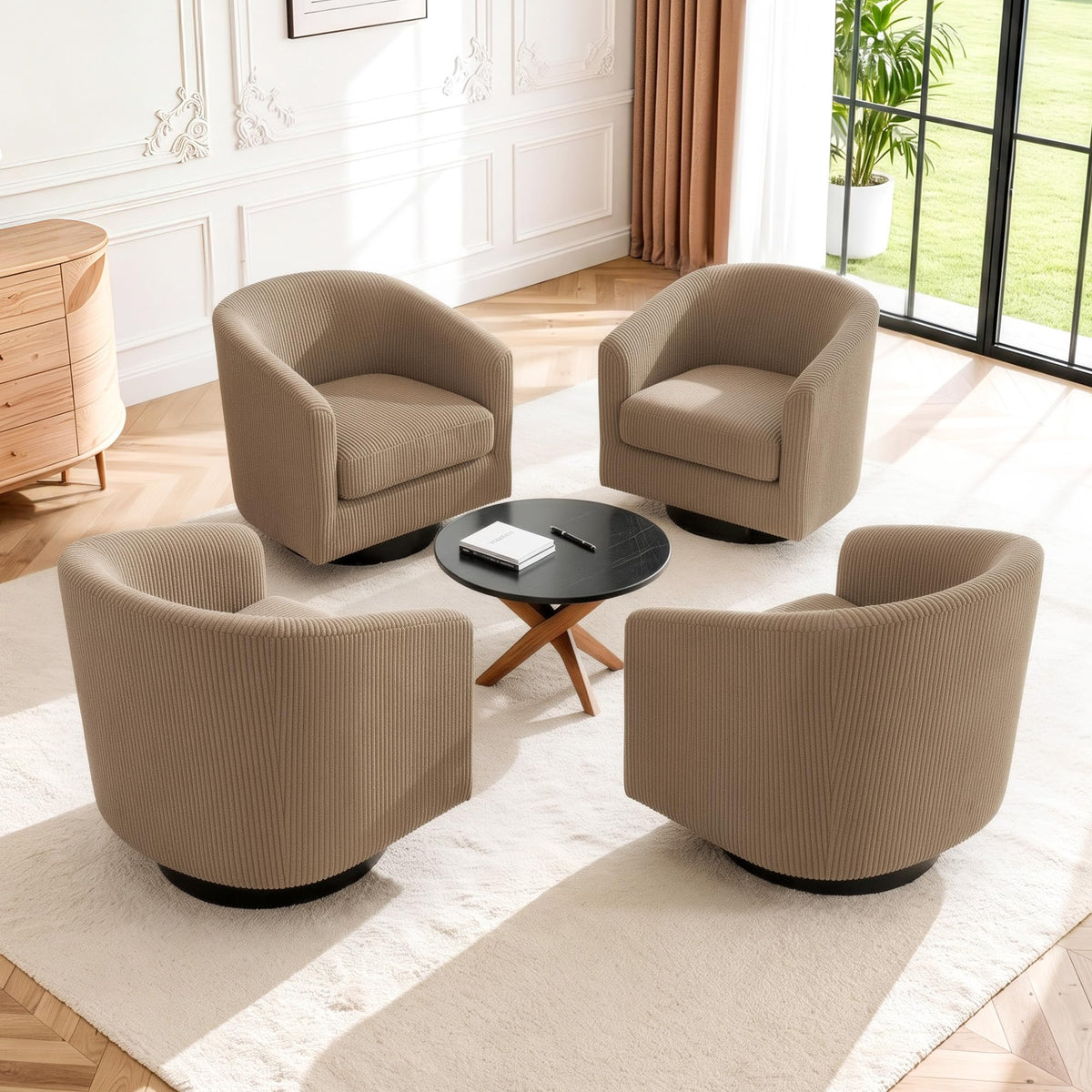 Faux Leather Swivel Accent Chairs Set of 2, Barrel Armchair, Brown