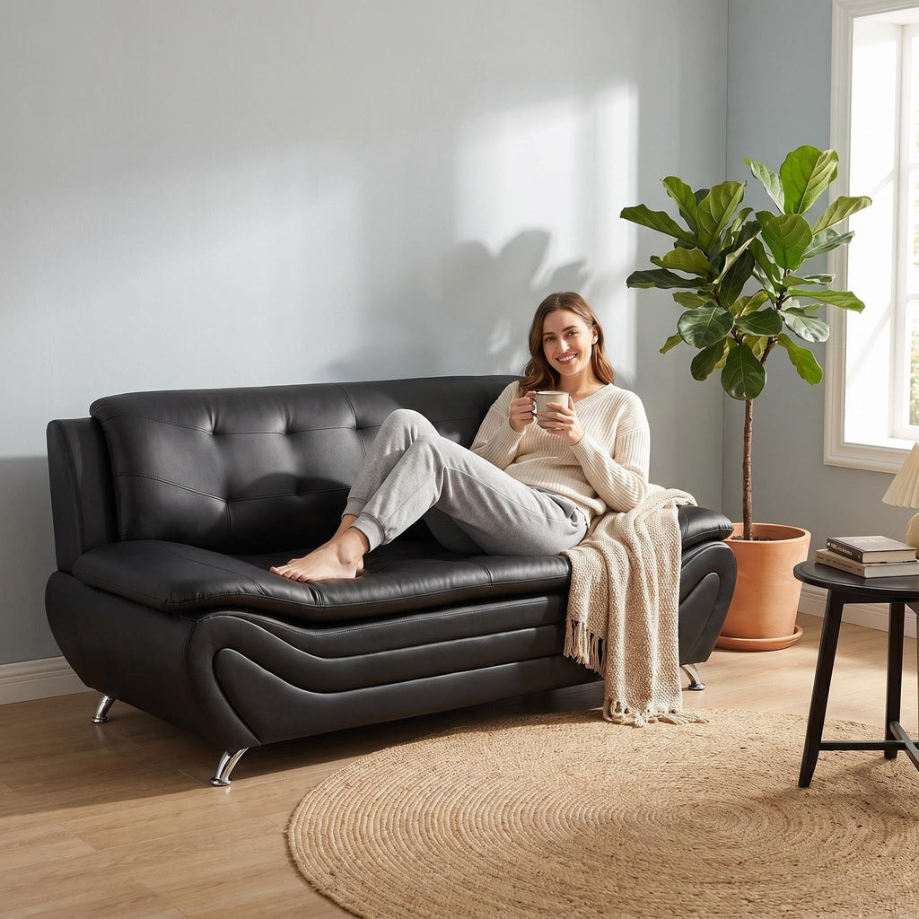 Modern Faux Leather Sofa Set â 3-Piece Living Room Couch with Chrome Legs & Padded Armrests â Includes 1-Seater, 2-Seater & 3-Seater â Contemporary Lounge Furniture for Home & Office (Brown)