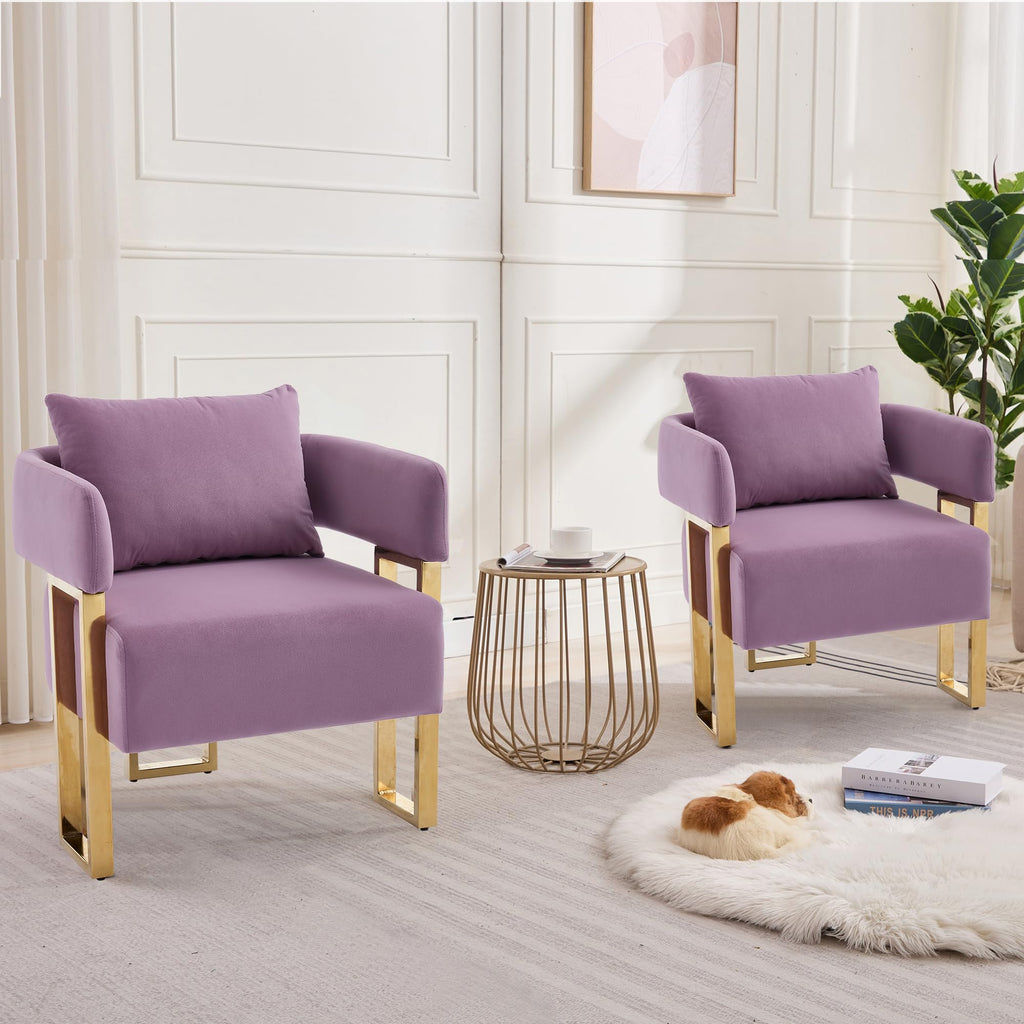 YISHENG Modern Barrel Accent Chairs Set of 2, Living Room Side Chairs with Golden Metal Legs Soft Upholstered Reading Armchairs no Wheels for Vanity/Reception Room//Bedroom/Lounge/Office,Black Teddy