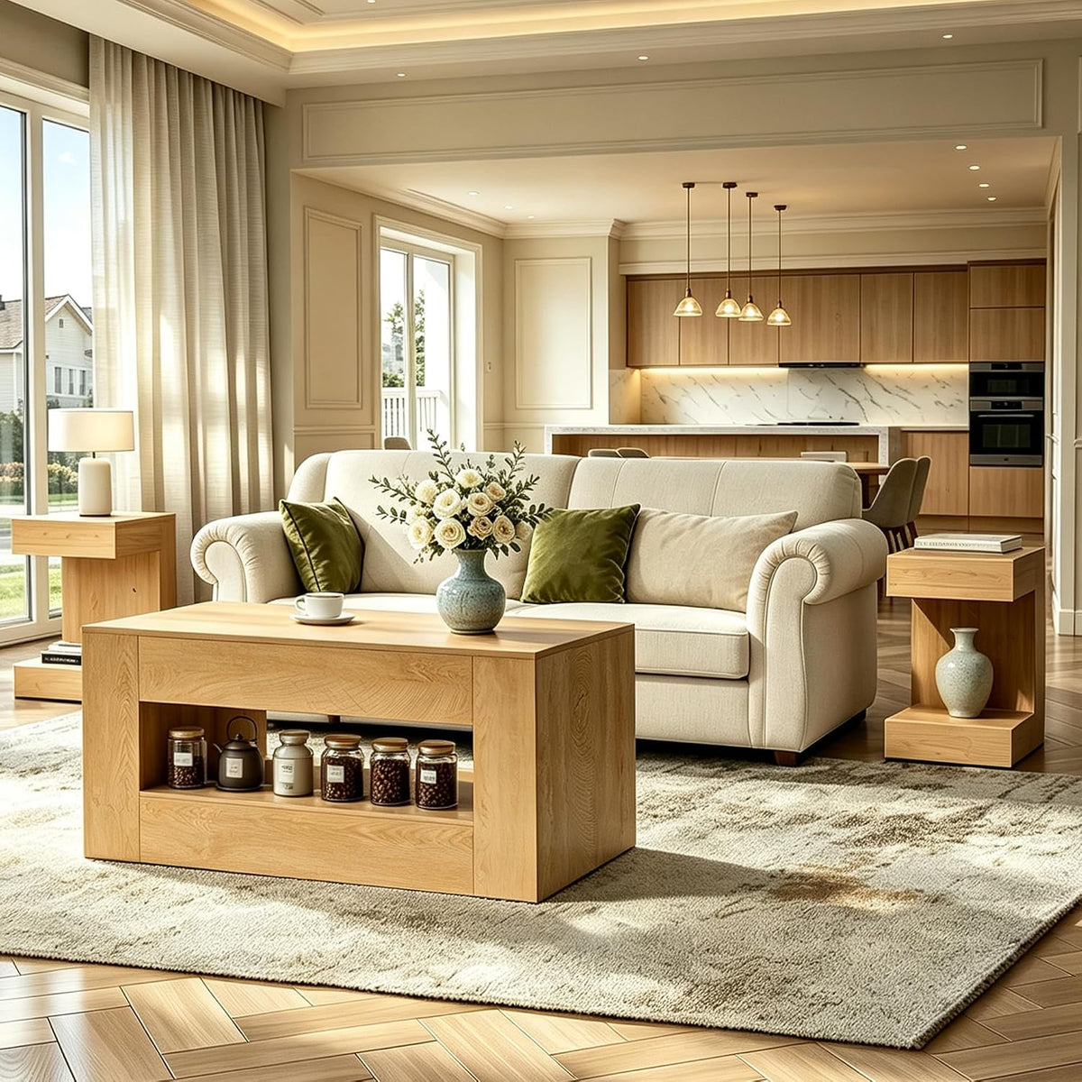 3 Piece Living Room Coffee Table Set, 41.3" Coffee Table and 2 End Tables