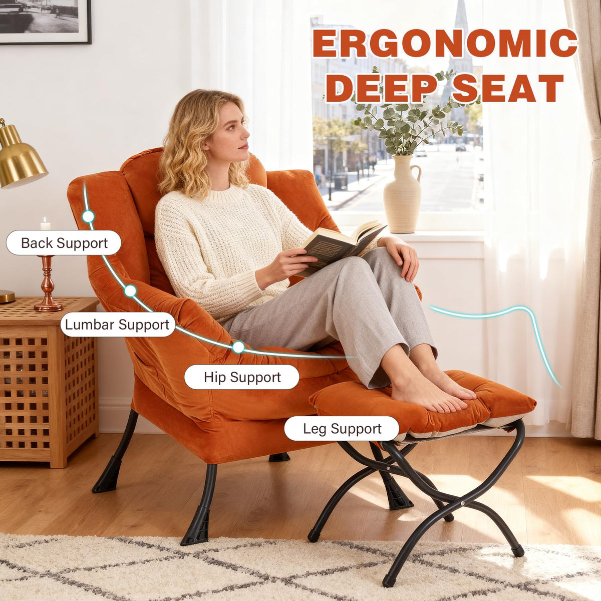 Modern Lazy Chair with Ottoman Lounge Accent Reading Chair for Living Room
