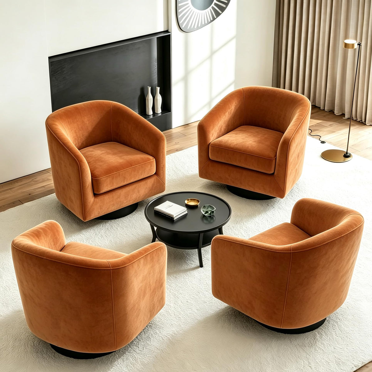 Faux Leather Swivel Accent Chairs Set of 2, Barrel Armchair, Brown