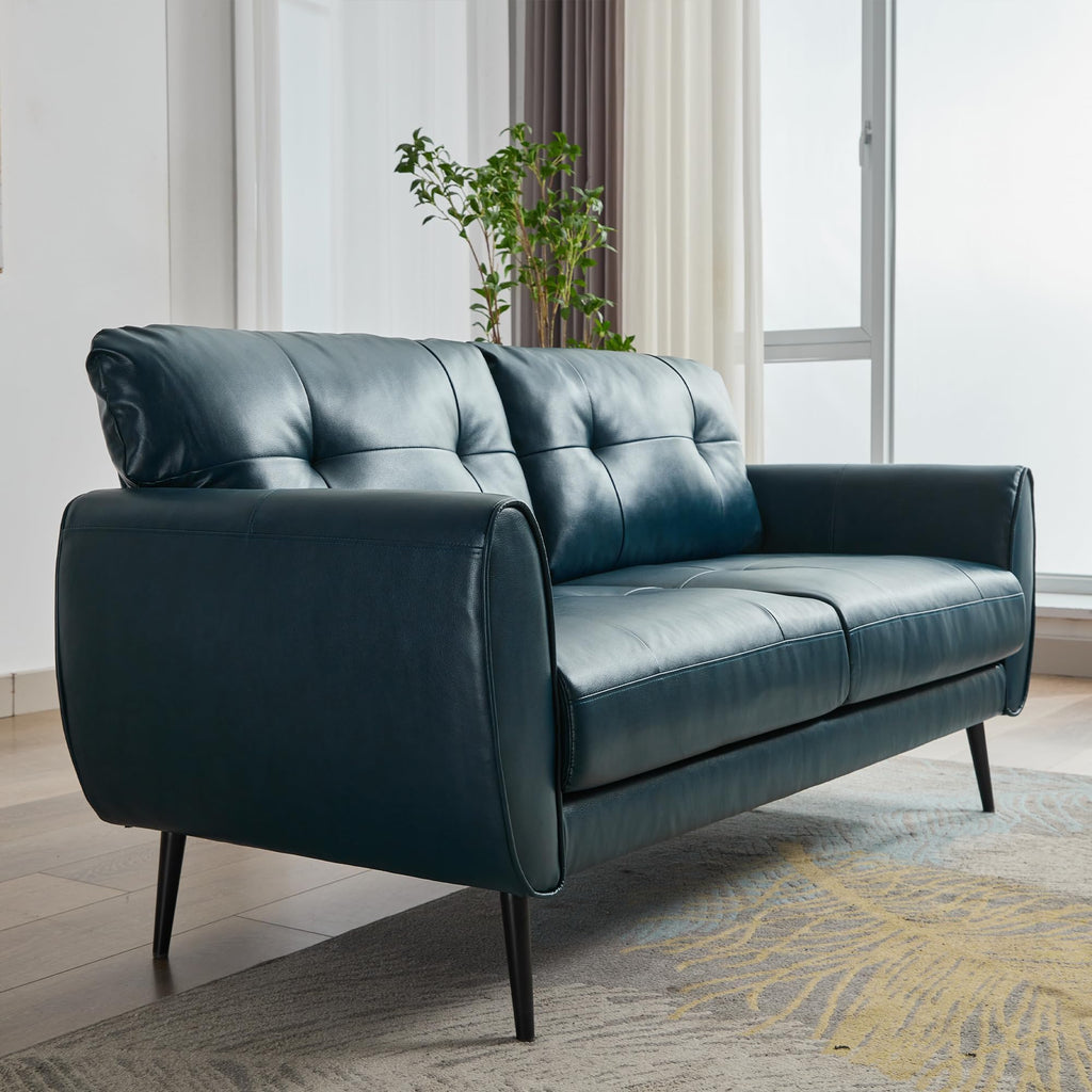 TYBOATLE 2 Piece Furniture Sets, Small Loveseat for Living Room, White Faux Leather Couch Mid Century Modern Tufted Mini Sofa Comfy Office 2 Seat Love Seat for Small Spaces Bedroom