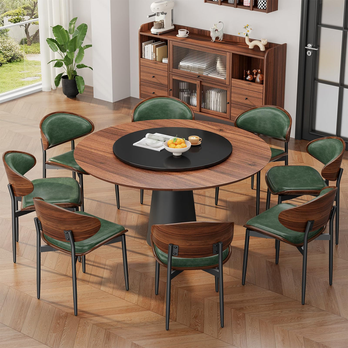 REONEY Dining Chairs Set of 4, Mid-Century Modern Kitchen Chairs, Black