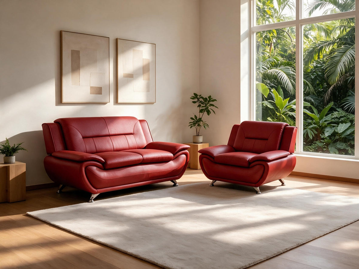 Creamy White Living Room Furniture Set, 2-Piece Modern Faux Leather Couches for Home, Living Room Sofa Sets, 3-Seater Sofa and Loveseat with Metal Feet, Couch Set for Bedroom, Hotel, Office