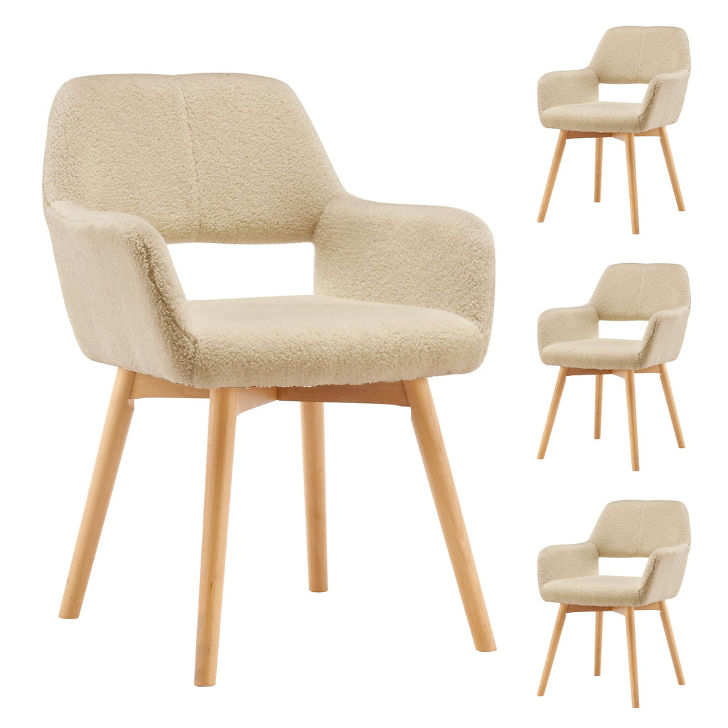 Mid Century Modern Dining Chairs Set of 2 & 4 & 6 Comfy Accent Chair Upholstered Kitchen Dining Living Room Chairs for Bedrooms Waiting Room Home Arm Desk Chair No Wheels (Beige, 2)