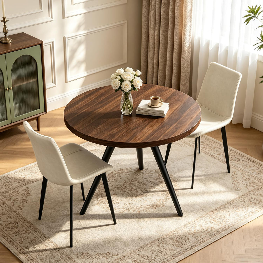 34.6" Round Dining Table Set for 4, Modern Kitchen Coffee Table Set, Walnut
