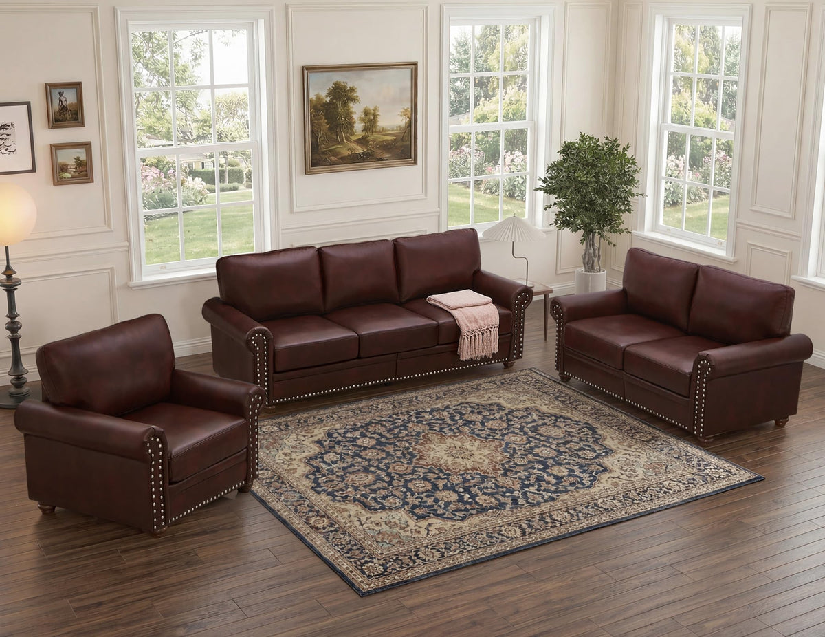 2 Piece Couch Sets for Living Room,Mid Century Modern Couch with Storage Nailhead Trim & Rolled Armrests,Deep Seat Comfy Couch,Furniture Set for Living Room,Bedroom,Office(Navy Blue,Loveseat+3 Seater)