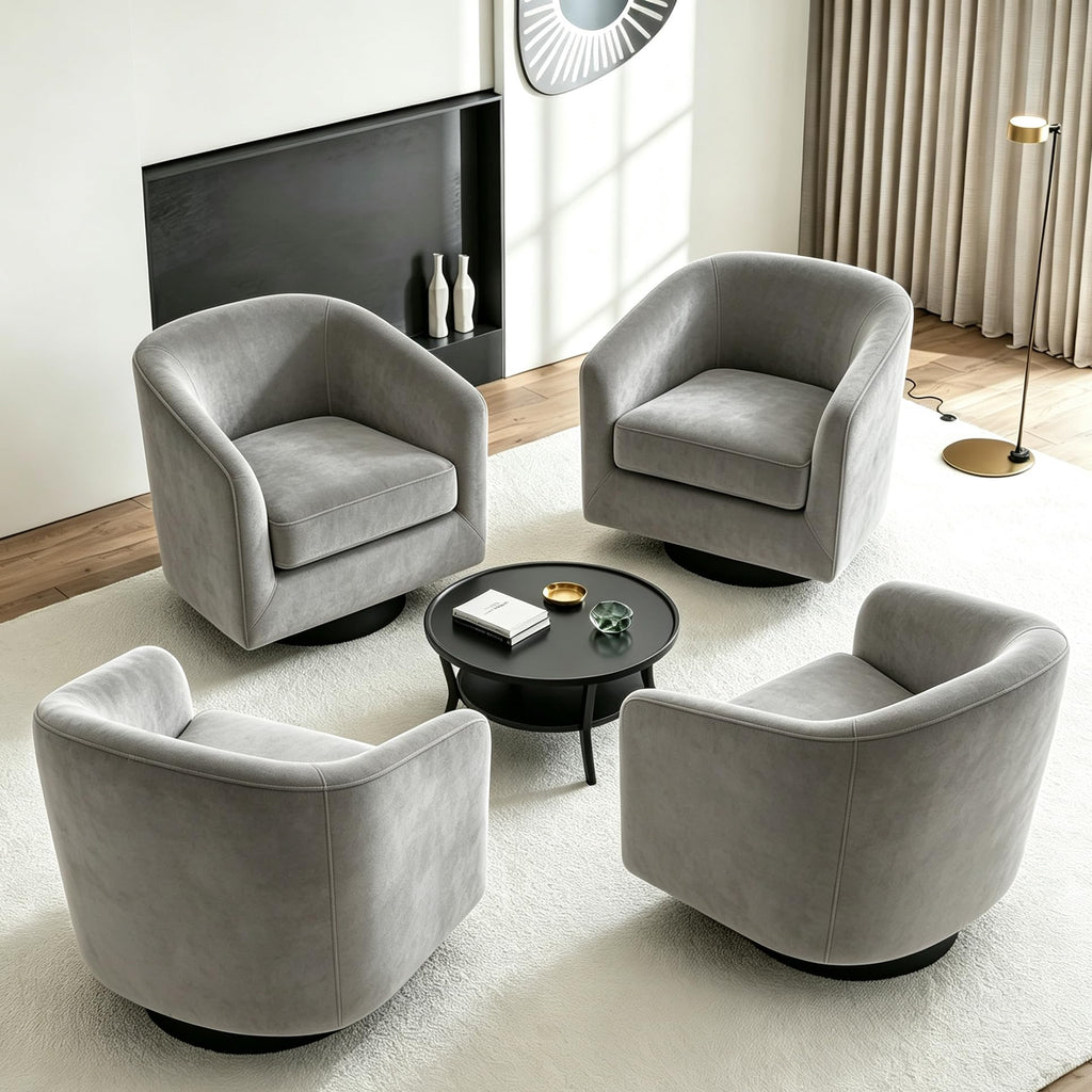 Faux Leather Swivel Accent Chairs Set of 2, Barrel Armchair, Brown