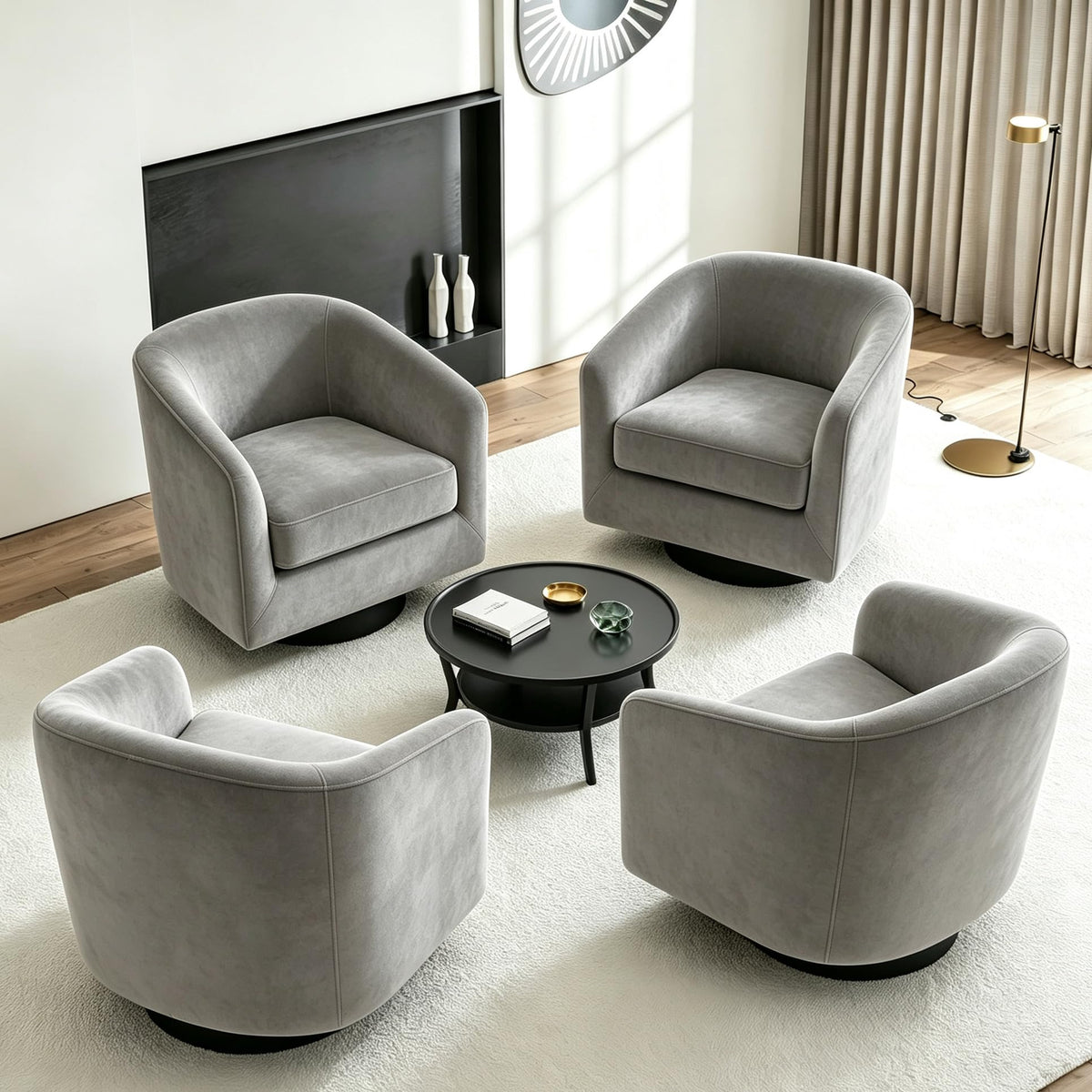 Faux Leather Swivel Accent Chairs Set of 2, Barrel Armchair, Brown