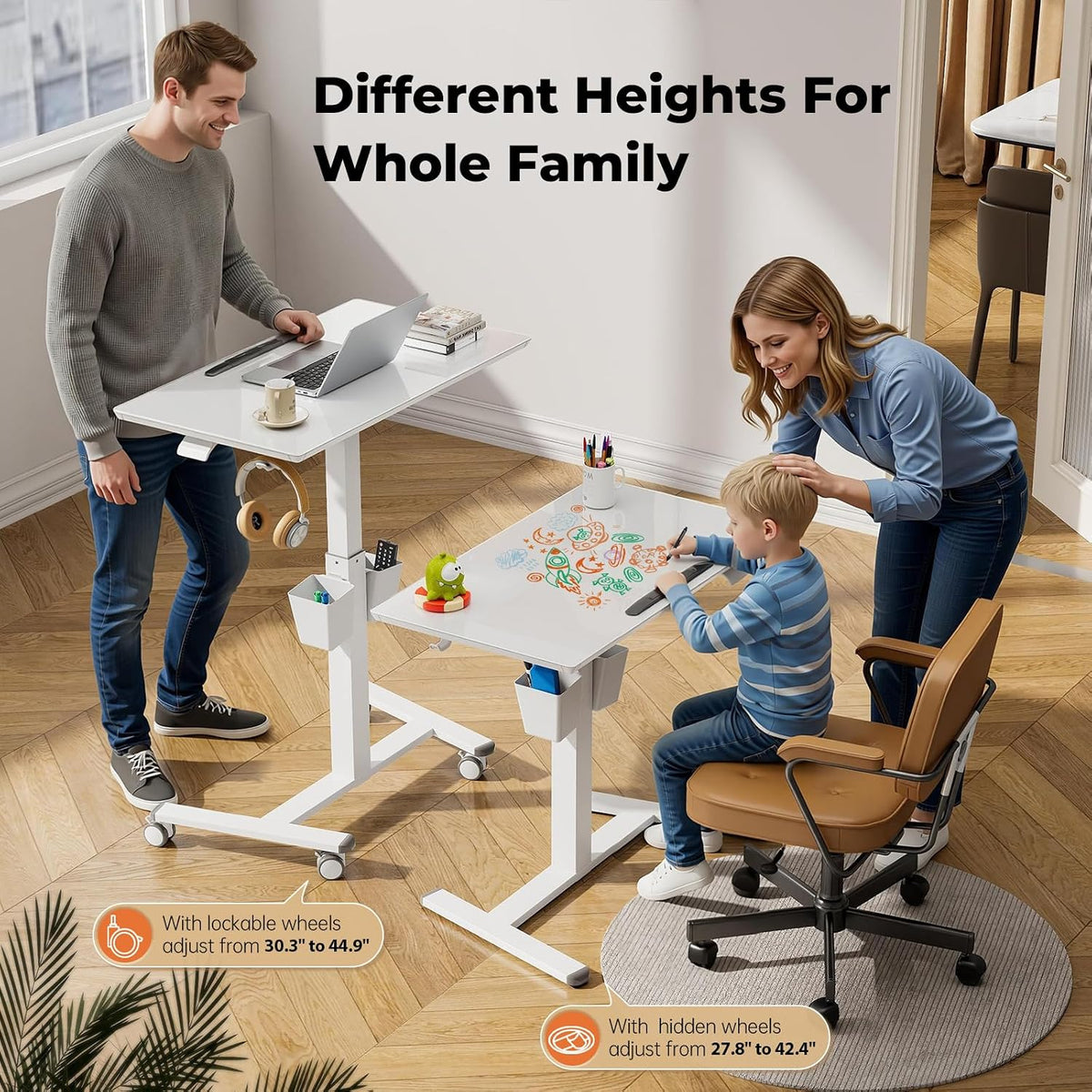 35" Tempered Glass Whiteboard, Small Foldable Standing Desk