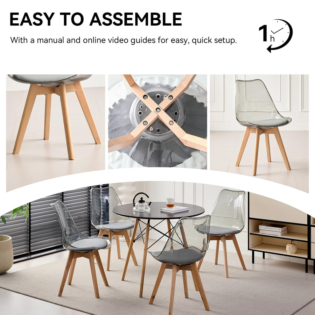 5-Piece Round Dining Set, 35.5" Black Table & Light Gray Chair
