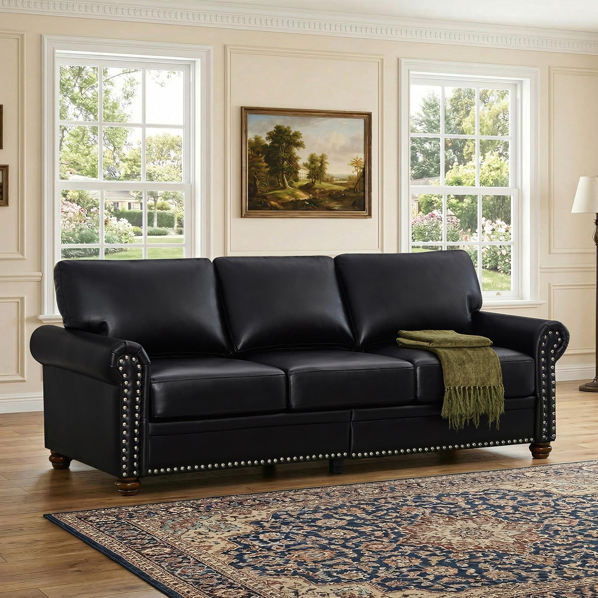 2 Piece Couch Sets for Living Room,Mid Century Modern Couch with Storage Nailhead Trim & Rolled Armrests,Deep Seat Comfy Couch,Furniture Set for Living Room,Bedroom,Office(Navy Blue,Loveseat+3 Seater)