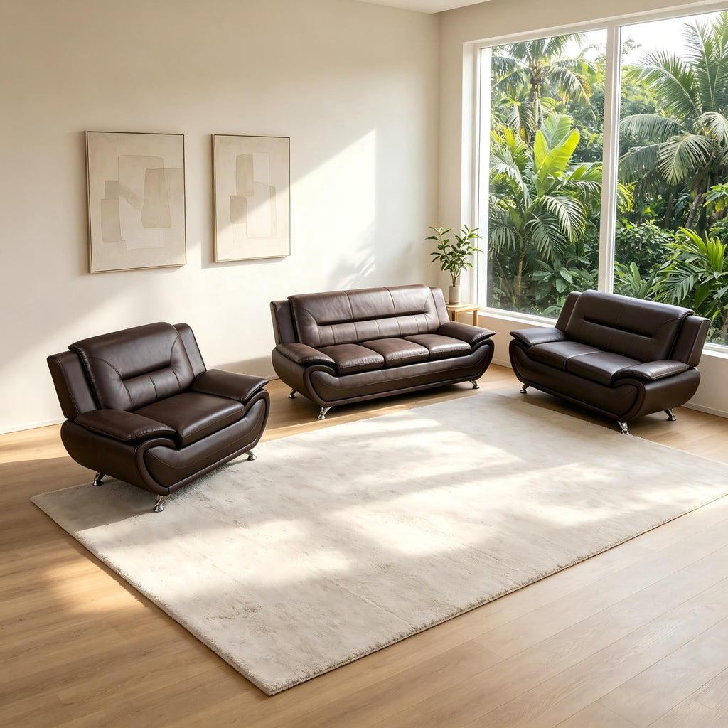 Creamy White Living Room Furniture Set, 2-Piece Modern Faux Leather Couches for Home, Living Room Sofa Sets, 3-Seater Sofa and Loveseat with Metal Feet, Couch Set for Bedroom, Hotel, Office