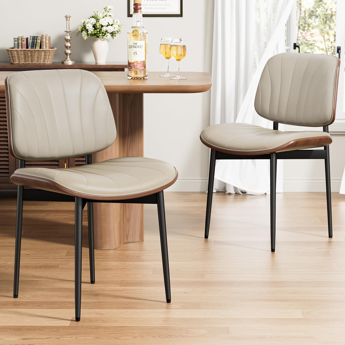 REONEY Dining Chairs Set of 4, Mid-Century Modern Kitchen Chairs, Black