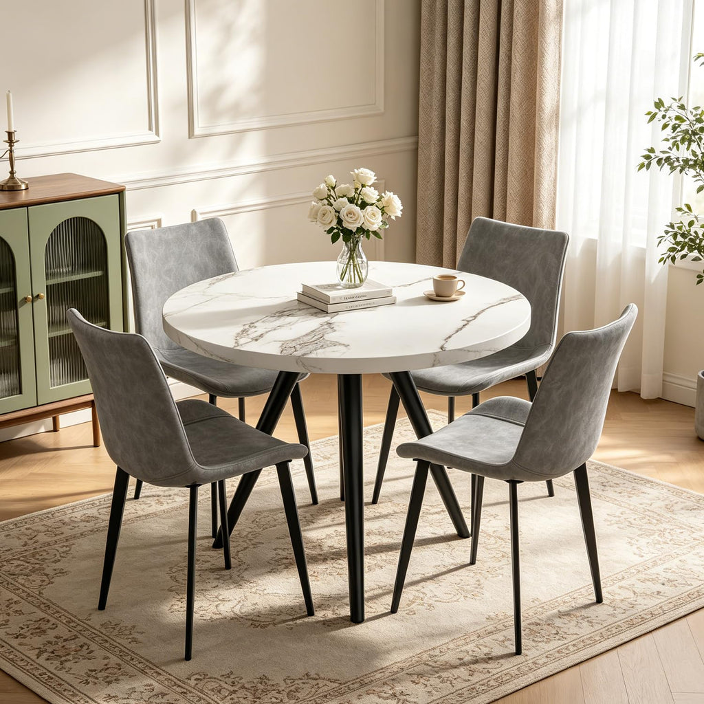 34.6" Round Dining Table Set for 4, Modern Kitchen Coffee Table Set, Walnut