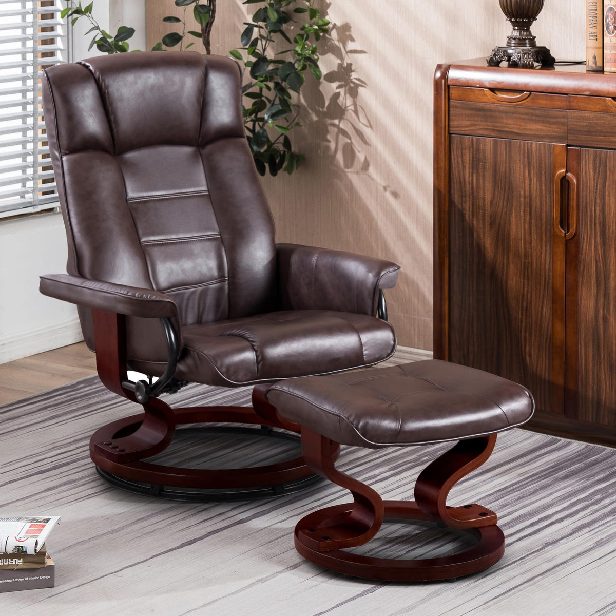 MCombo Manual Swivel Recliner with Ottoman, Faux Leather 9019
