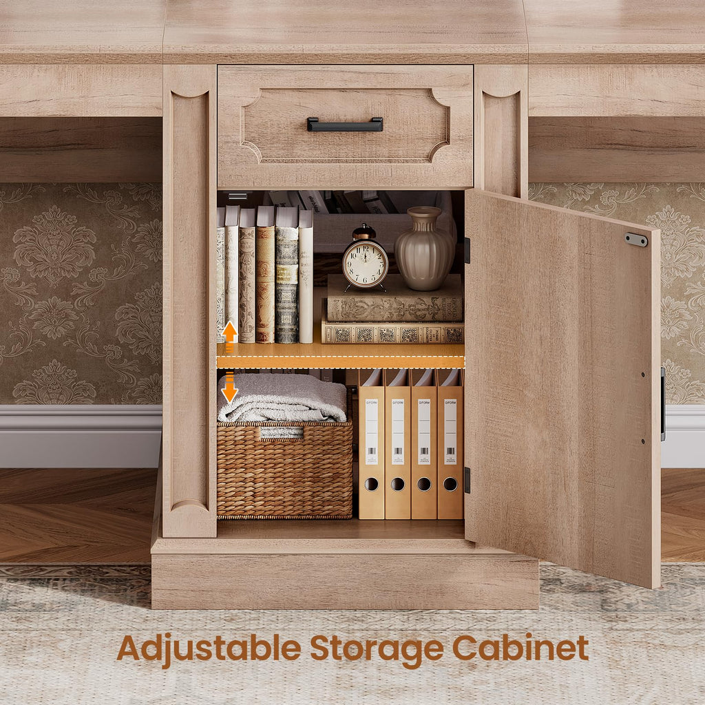 SEDETA Farmhouse 70.9" Executive Desk, Home Office Desk with File Drawers and Storage Cabinet, Computer Desk with Power Outlet for Home Office, Work Study Writing, Black+Brown