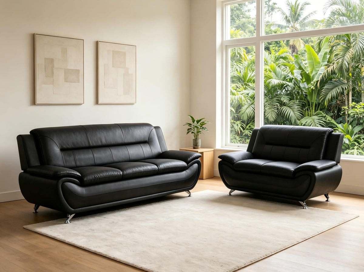 Creamy White Living Room Furniture Set, 2-Piece Modern Faux Leather Couches for Home, Living Room Sofa Sets, 3-Seater Sofa and Loveseat with Metal Feet, Couch Set for Bedroom, Hotel, Office