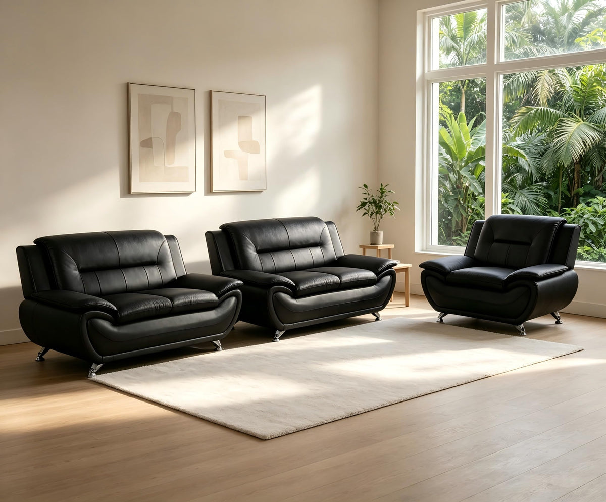 Creamy White Living Room Furniture Set, 2-Piece Modern Faux Leather Couches for Home, Living Room Sofa Sets, 3-Seater Sofa and Loveseat with Metal Feet, Couch Set for Bedroom, Hotel, Office