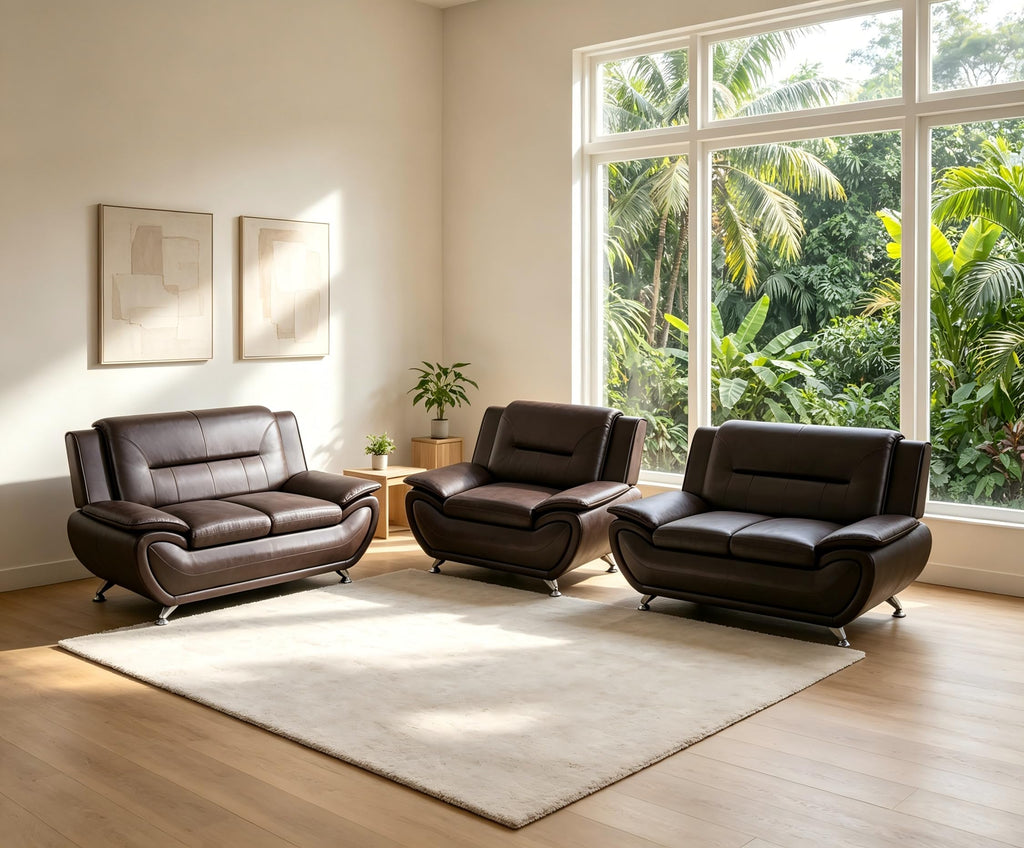 Creamy White Living Room Furniture Set, 2-Piece Modern Faux Leather Couches for Home, Living Room Sofa Sets, 3-Seater Sofa and Loveseat with Metal Feet, Couch Set for Bedroom, Hotel, Office