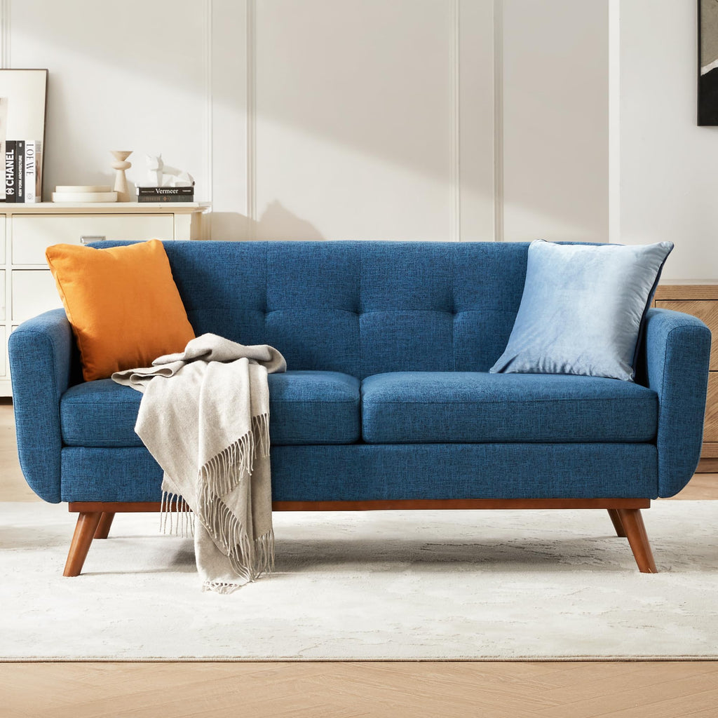 Kingfun 2 Piece Loveseat and Sofa Sets, Mid Century Modern Love Seat Couches for Living Room, Button Tufted Upholstered Furniture, Small Couch for Bedroom, Office, Beige