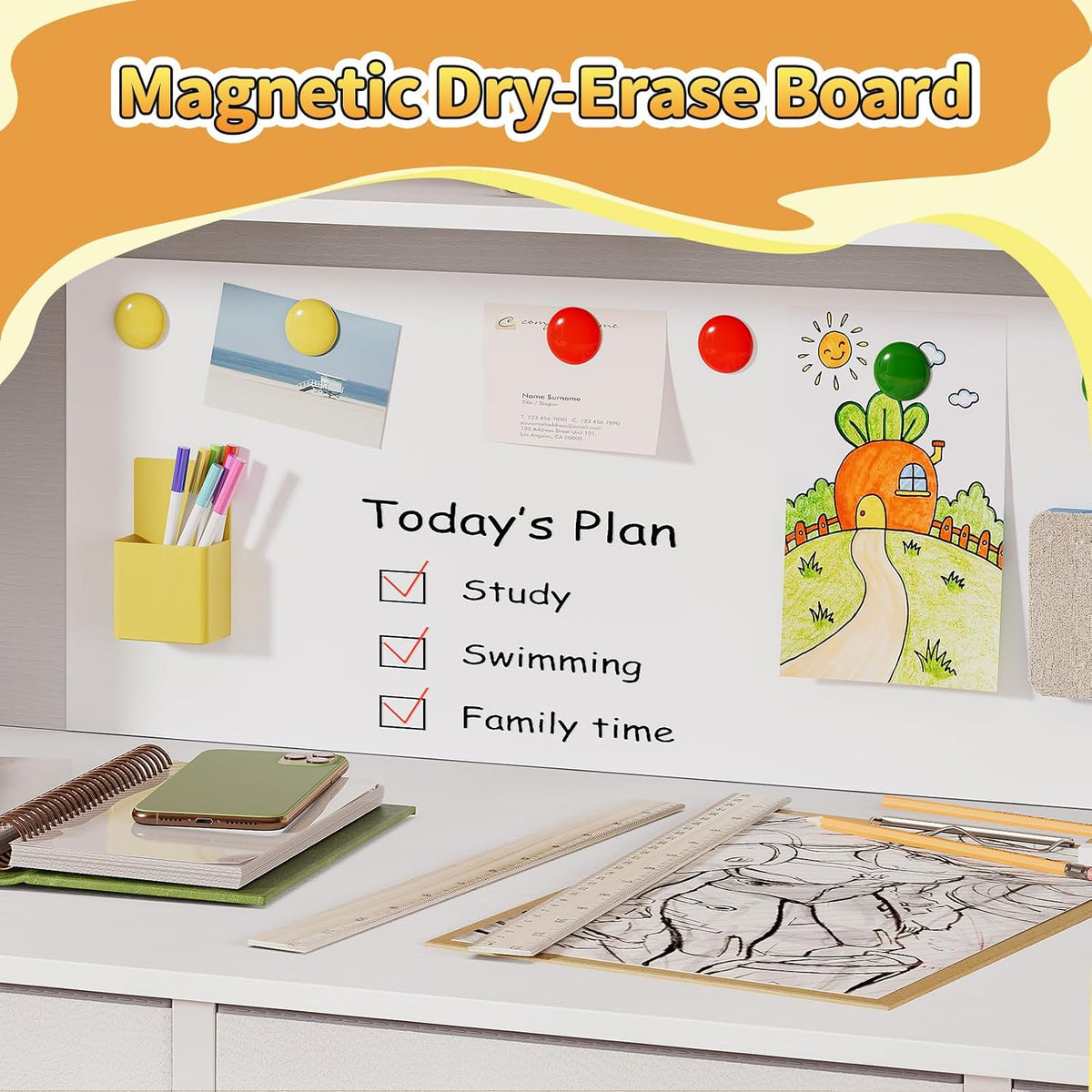 Kids Desk and Chair Set, 6-12, Study Desk with Hutch and Storage