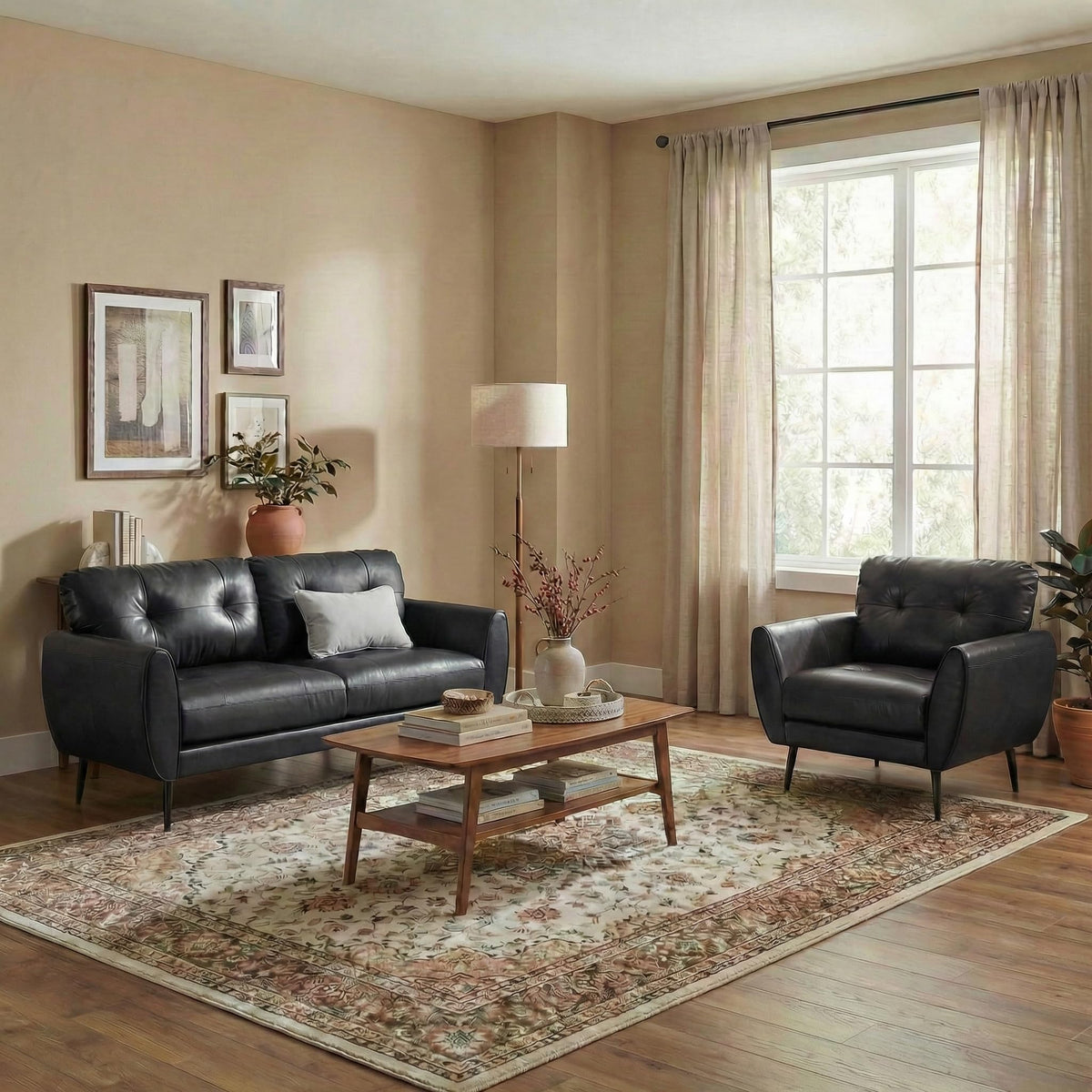 TYBOATLE 2 Piece Furniture Sets, Small Loveseat for Living Room, White Faux Leather Couch Mid Century Modern Tufted Mini Sofa Comfy Office 2 Seat Love Seat for Small Spaces Bedroom