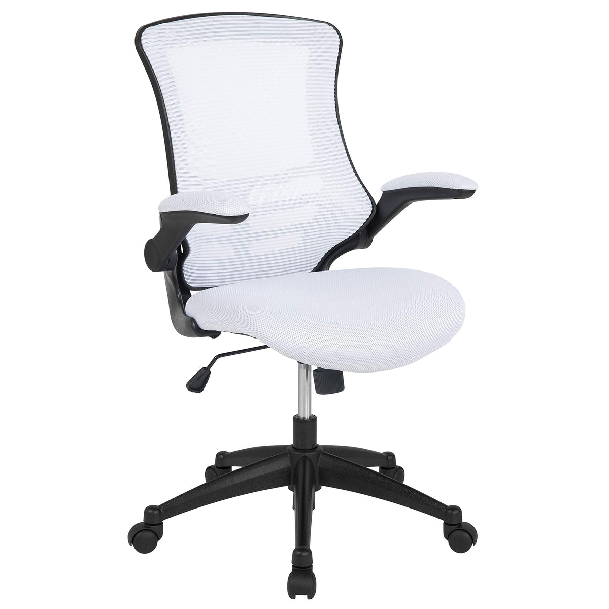 Flash Furniture Set of 4 Mid-Back Swivel Ergonomic Task Office Chairs with Flip-Up Arms, Black Mesh