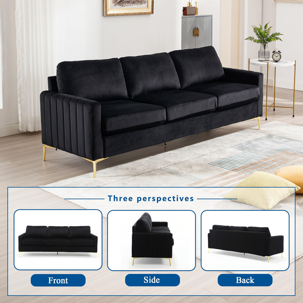 2 Piece Sofa and Loveseat Set, Comfy Tufted Velvet Couch and Loveseat Sets Furniture with Gold Leg, Mid Century Modern Couch Soft Upholstered Sofa Set of 2 for Living Room Bedroom Office (Navy Blue)