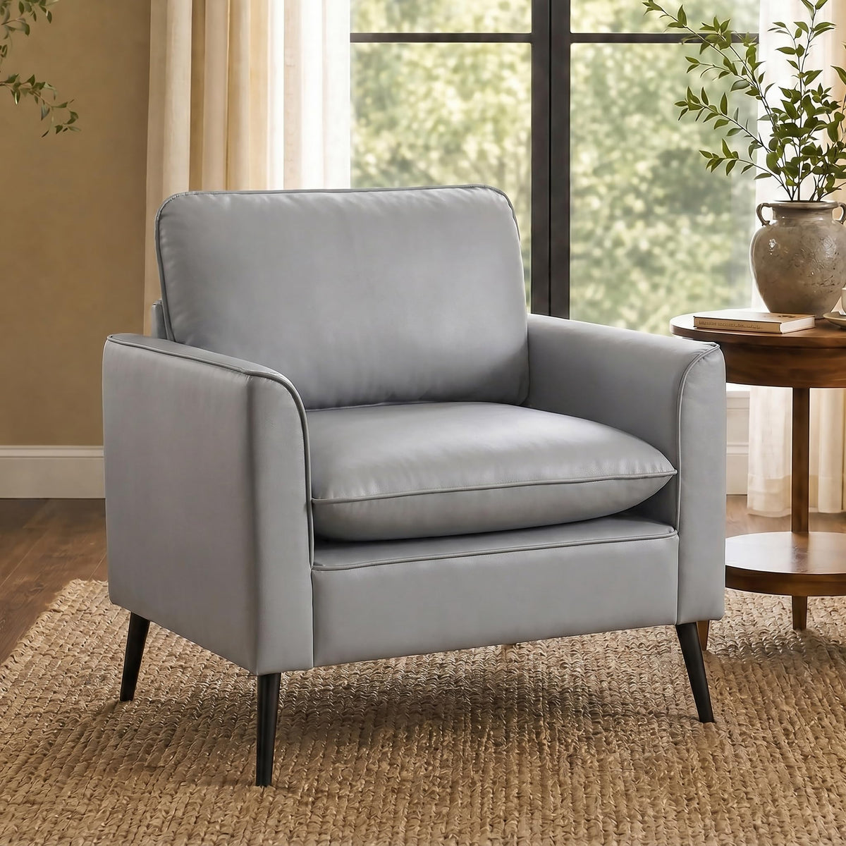TYBOATLE Accent Chairs Set of 2, Faux Leather Arm Chairs (Grey, 2)