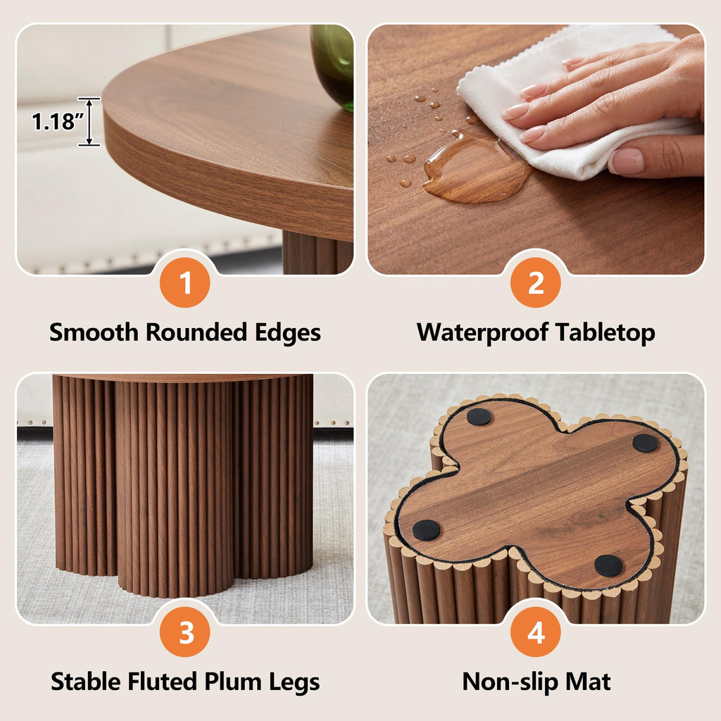 Round Nesting Coffee Table Set of 3 Fluted Coffee Table (Natural)