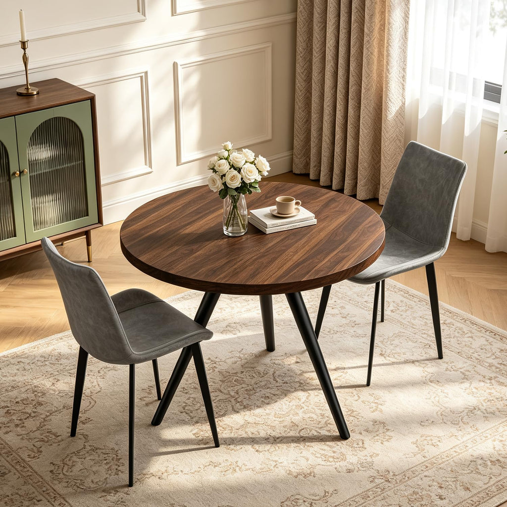 34.6" Round Dining Table Set for 4, Modern Kitchen Coffee Table Set, Walnut